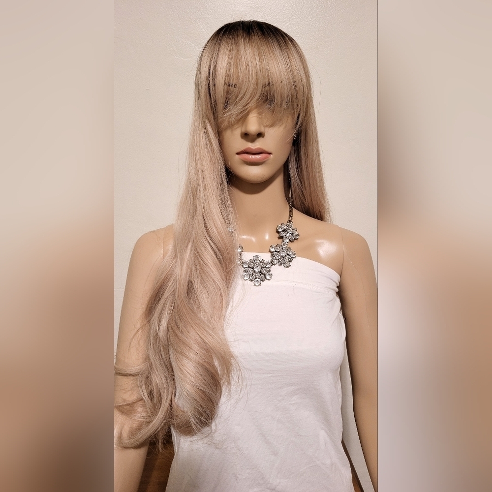 Long Layered Women's Wig with Side Bangs - Light Blonde